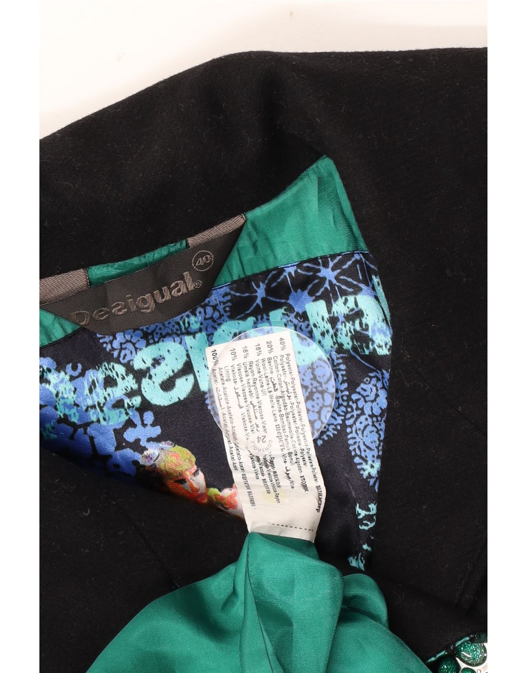 Desigual Womens Double Breasted Coat EU 40 Medium Multicoloured