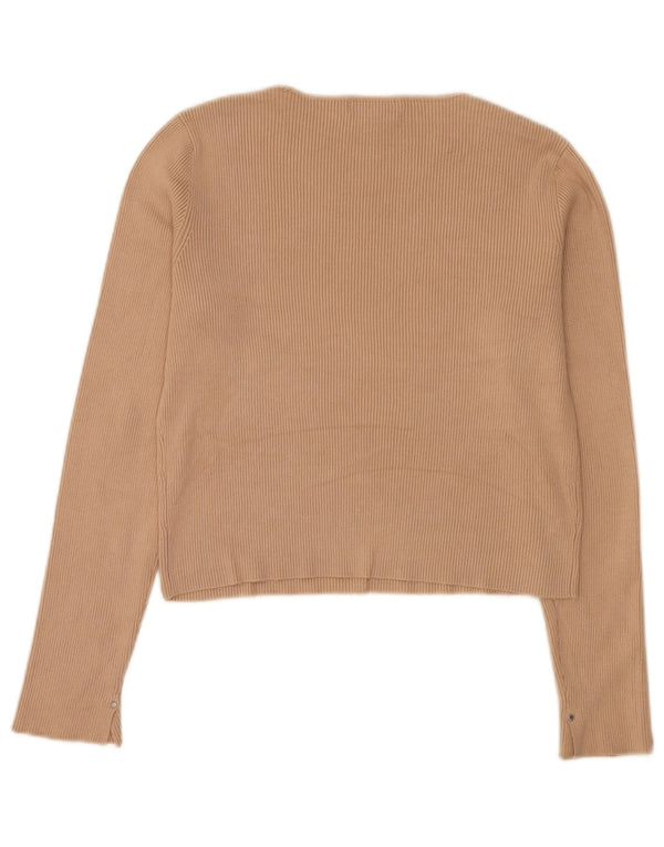 Calvin Klein Jeans Womens Crop Top Long Sleeve UK 14 Large Brown Rayon