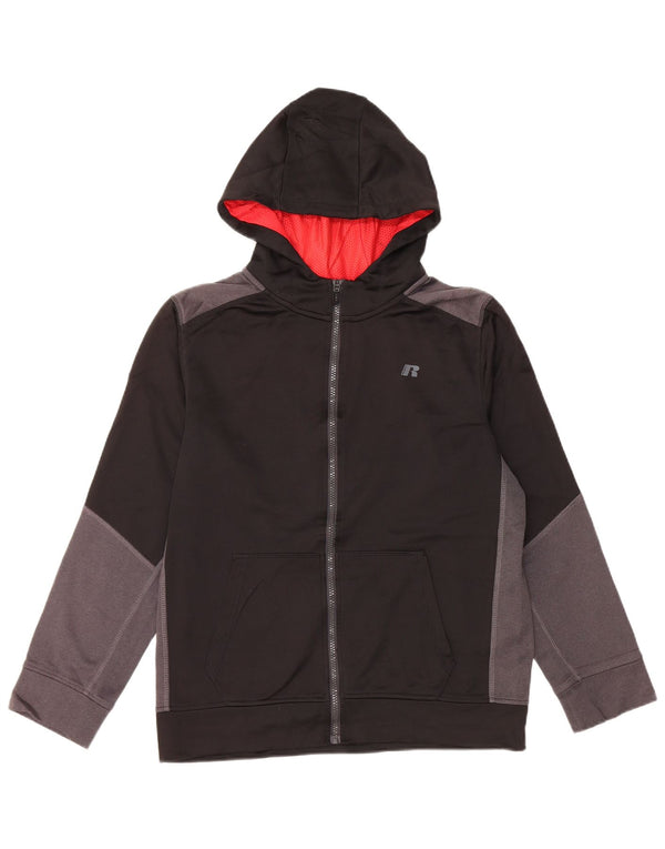 RUSSELL ATHLETIC Boys Zip Hoodie Sweater 15-16 Years 2XL Black Colourblock