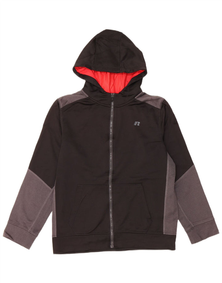 RUSSELL ATHLETIC Boys Zip Hoodie Sweater 15-16 Years 2XL Black Colourblock