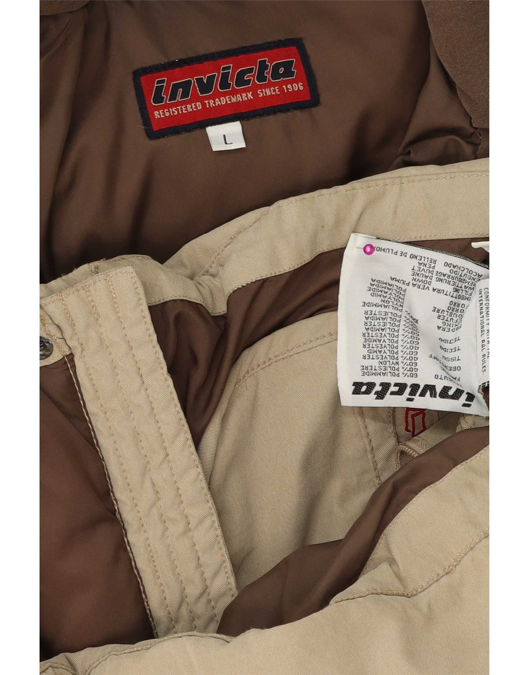 Invicta Mens Hooded Padded Jacket UK 40 Large Beige Polyamide