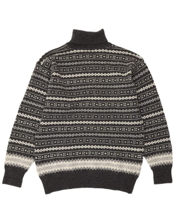 VINTAGE Womens Roll Neck Jumper Sweater UK 16 Large Grey Fair Isle Wool