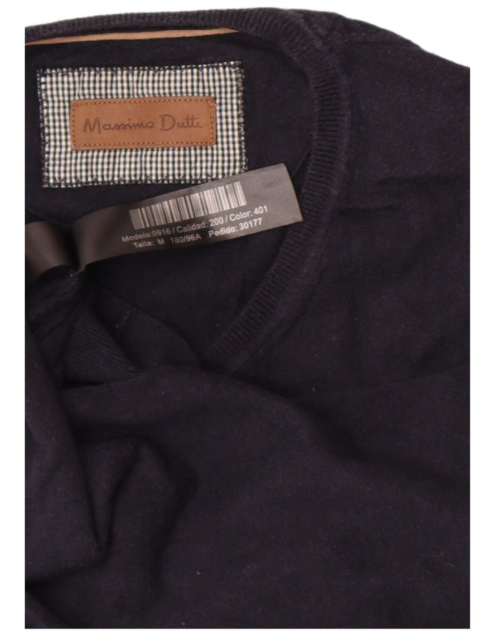 Massimo Dutti Mens V-Neck Jumper Sweater Medium Navy Blue Cotton