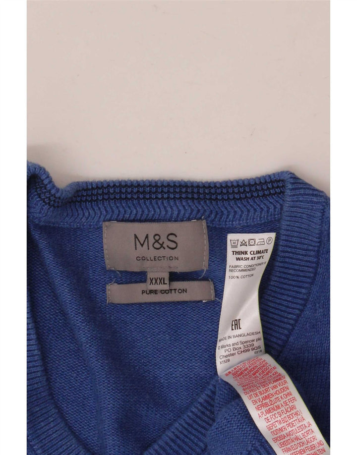 Marks & Spencer Mens V-Neck Jumper Sweater 3XL Blue Cotton