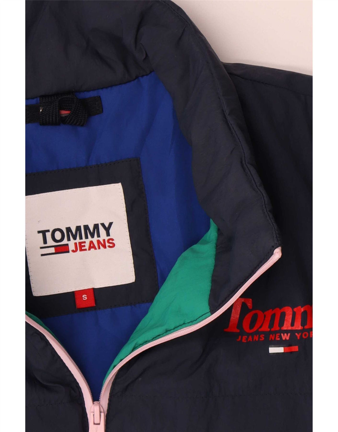 Tommy Hilfiger Mens Padded Bomber Jacket UK 36 Small Green Colourblock