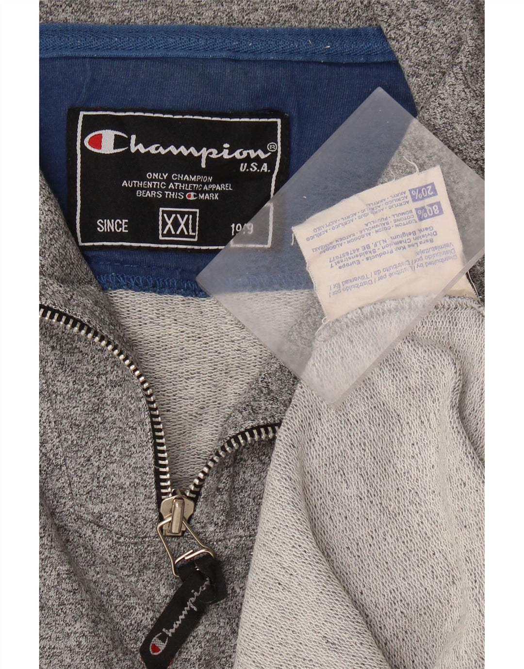 CHAMPION Mens Zip Neck Sweatshirt Jumper 2XL Grey Flecked Cotton