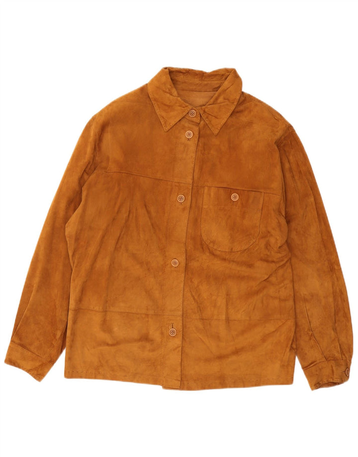 Vintage Womens Suede Shirt UK 14 Large Brown Leather