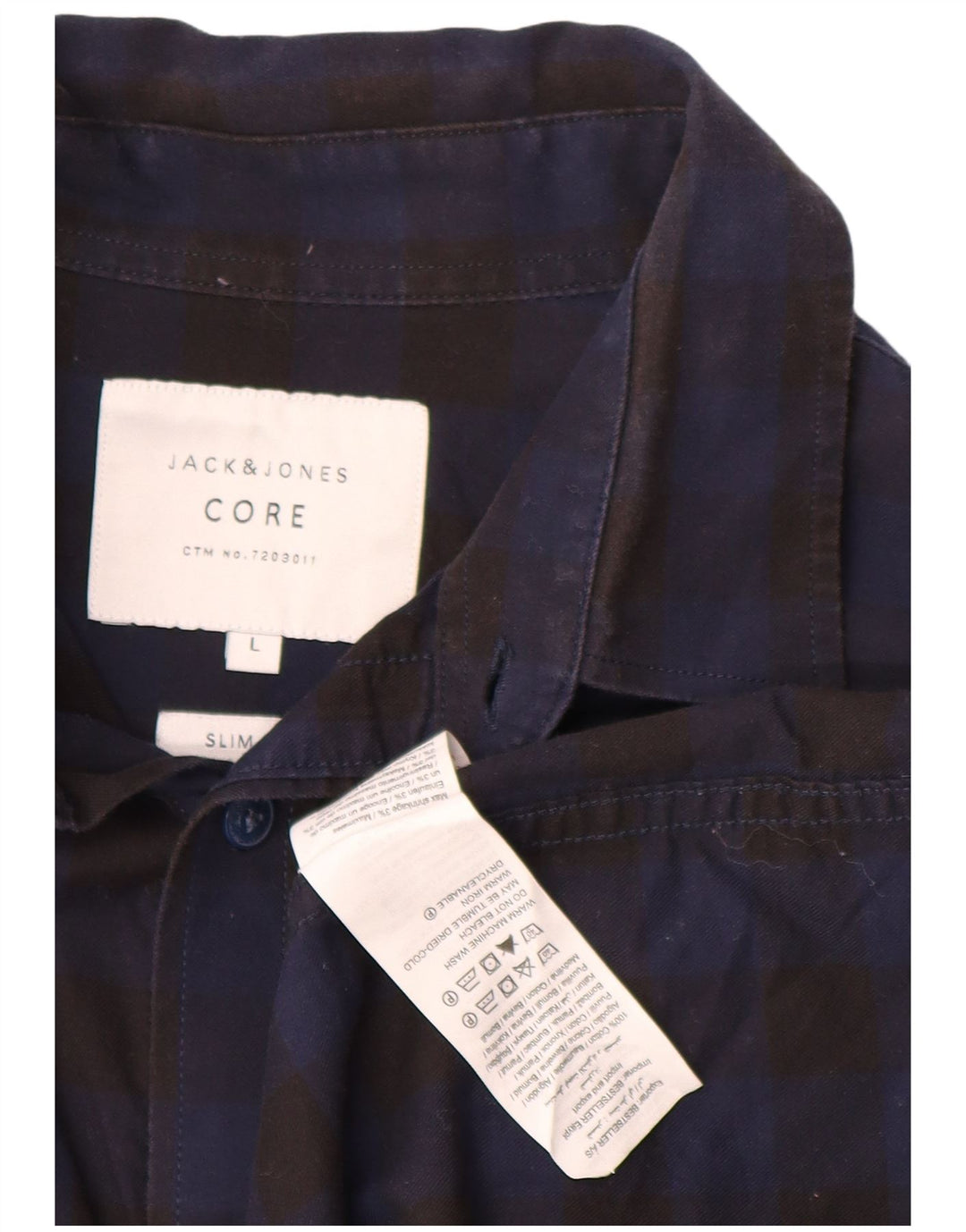 JACK & JONES Mens Slim Fit Shirt Large Black Gingham Cotton