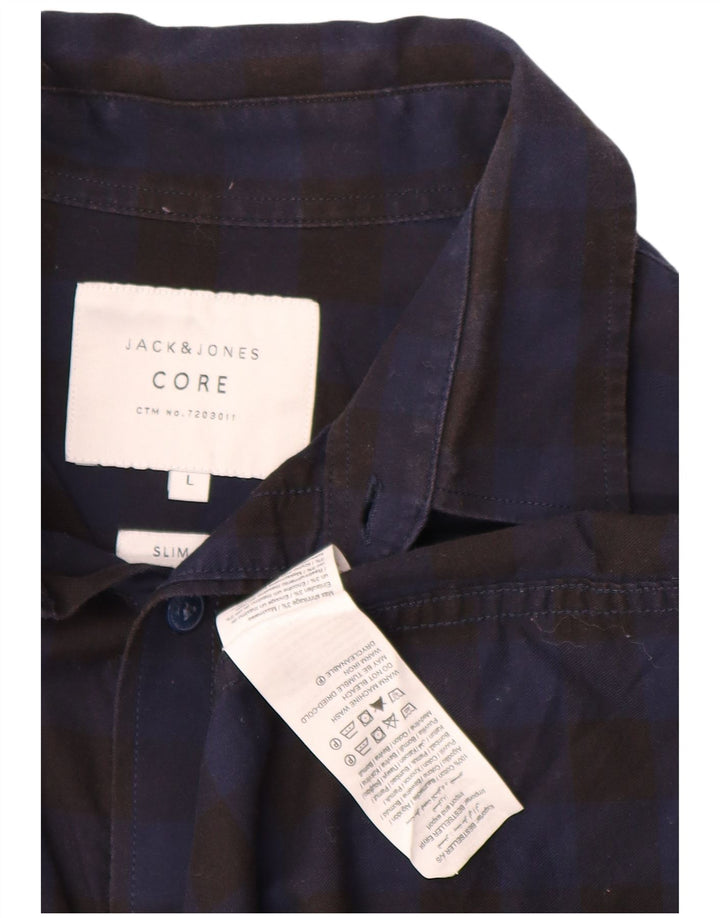 JACK & JONES Mens Slim Fit Shirt Large Black Gingham Cotton