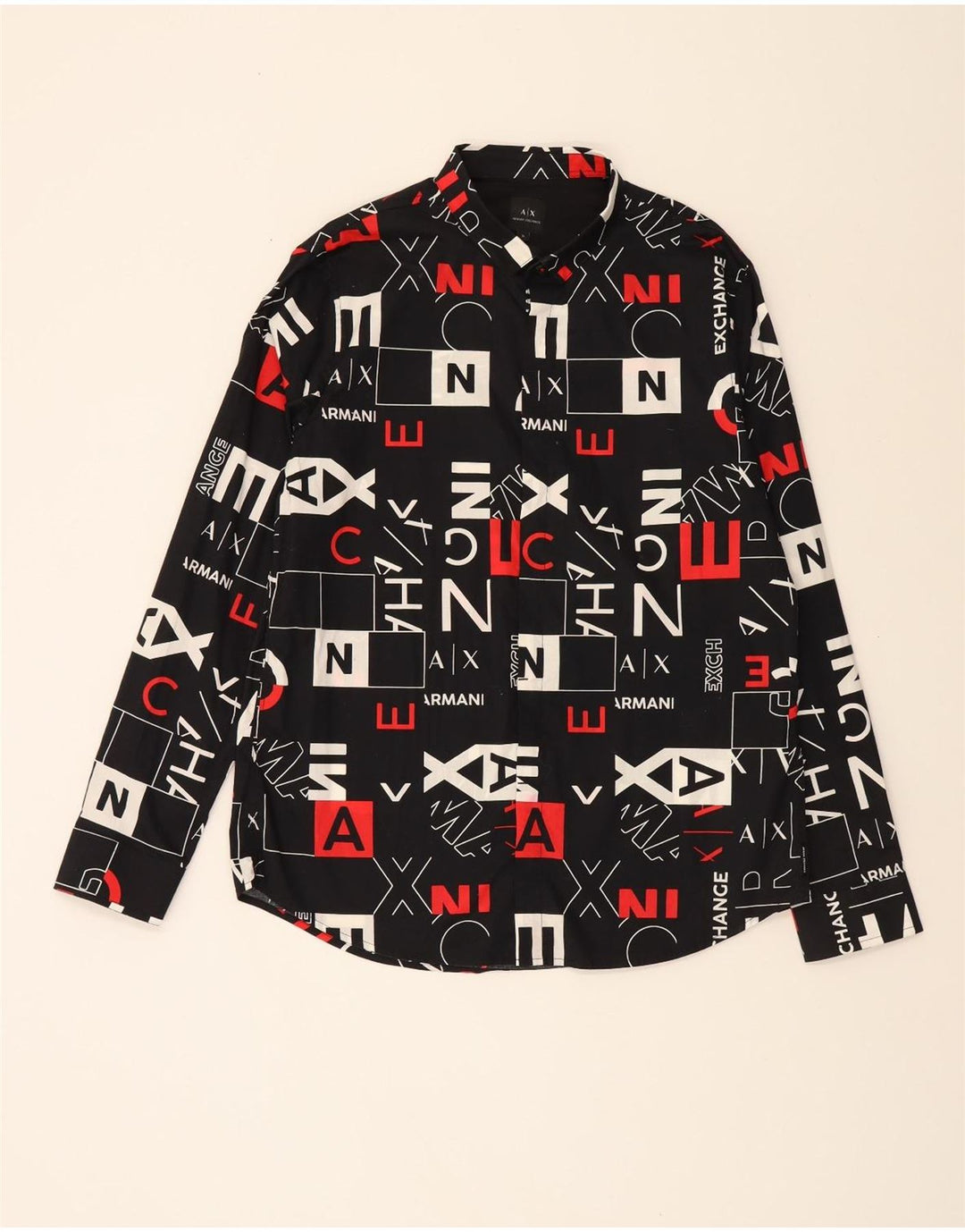 ARMANI EXCHANGE Mens Abstract Pattern Graphic Shirt XL Black Cotton