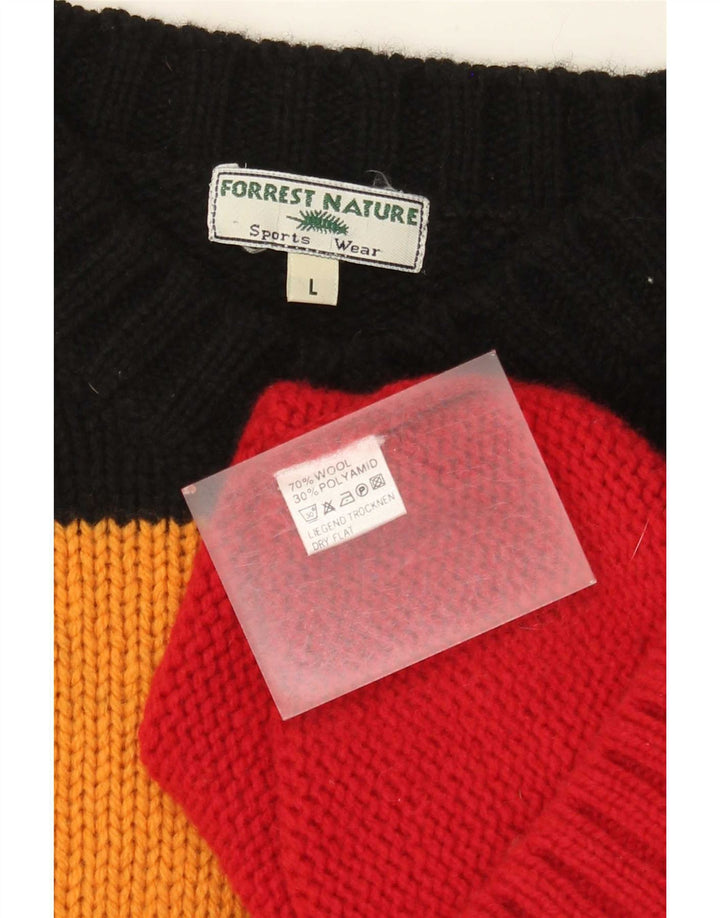 Vintage Mens V-Neck Jumper Sweater Large Multicoloured Colourblock Wool