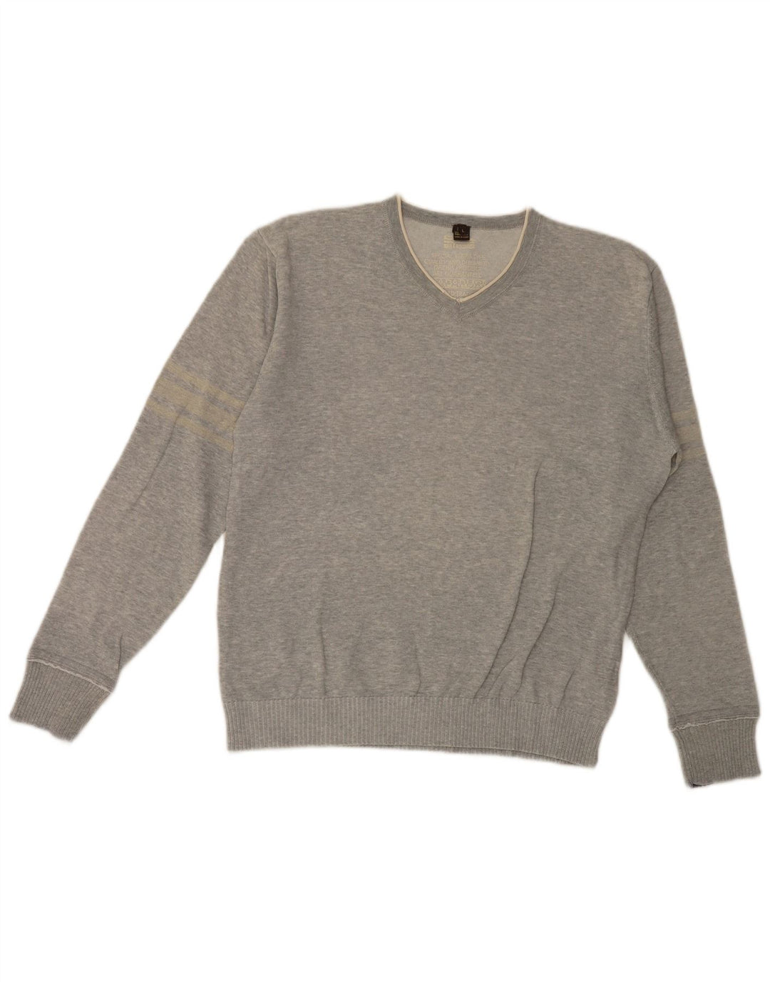 Napapijri Mens V-Neck Jumper Sweater Large Grey Cotton