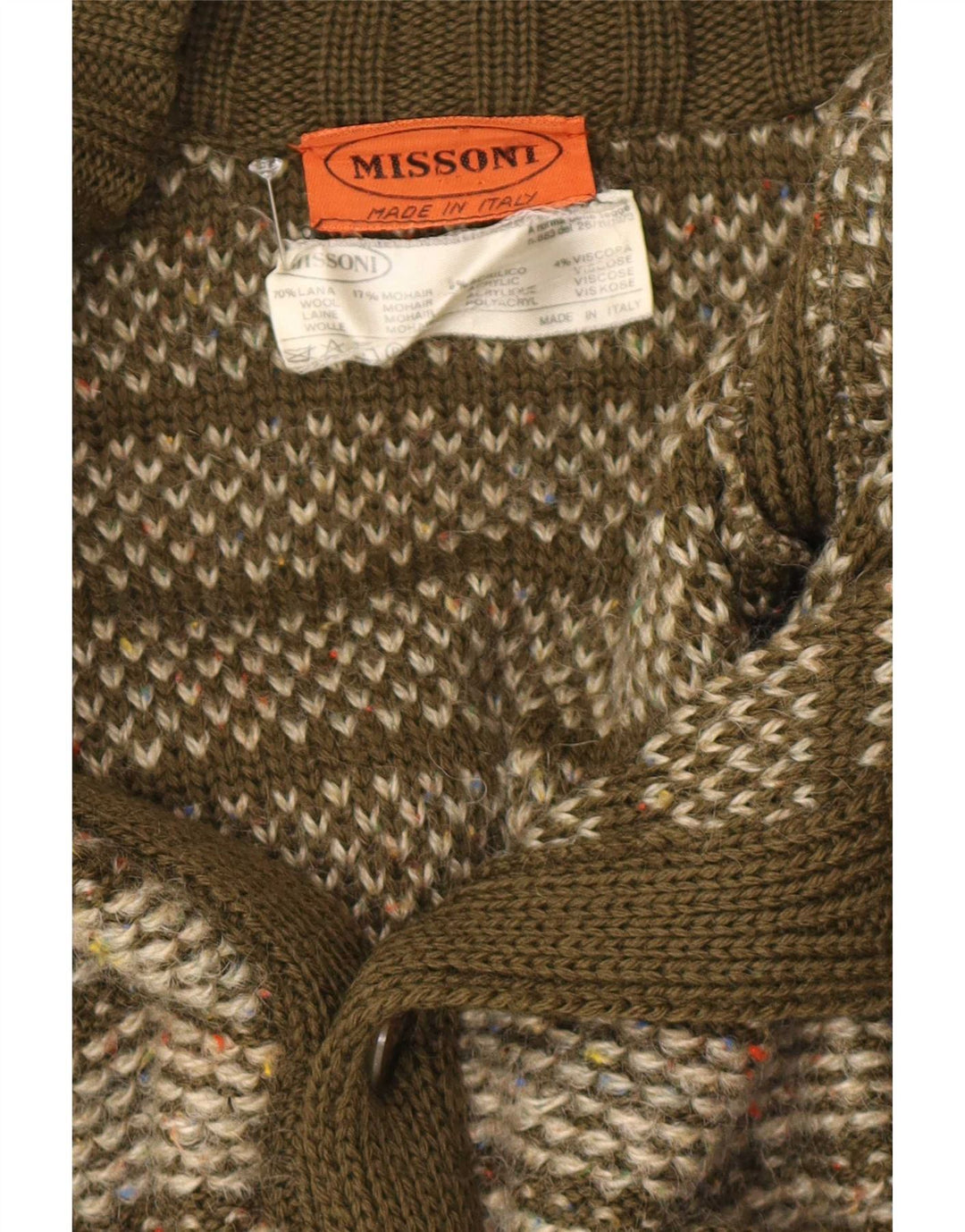 Missoni Mens Cardigan Sweater Medium Khaki Striped Wool