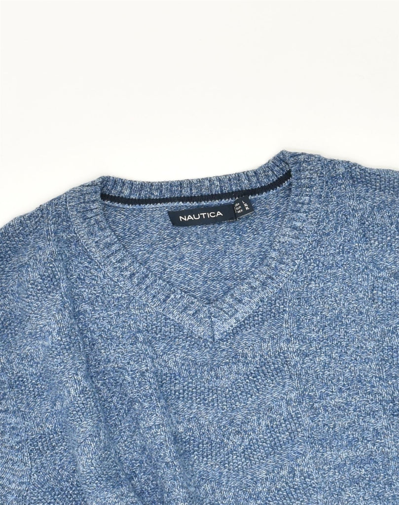 NAUTICA Mens V-Neck Jumper Sweater XL Blue Cotton | Vintage Nautica | Thrift | Second-Hand Nautica | Used Clothing | Messina Hembry 