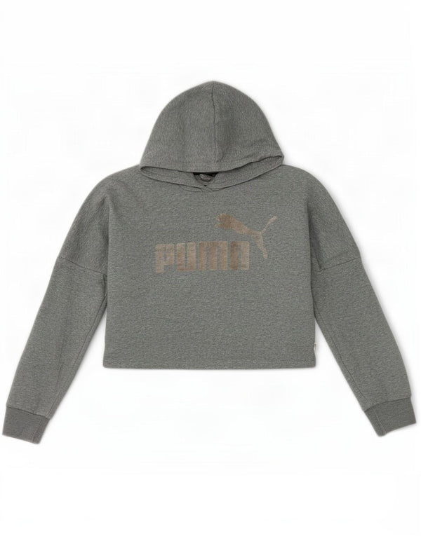 Puma Girls Oversized Graphic Crop Hoodie Jumper 11-12 Years Grey