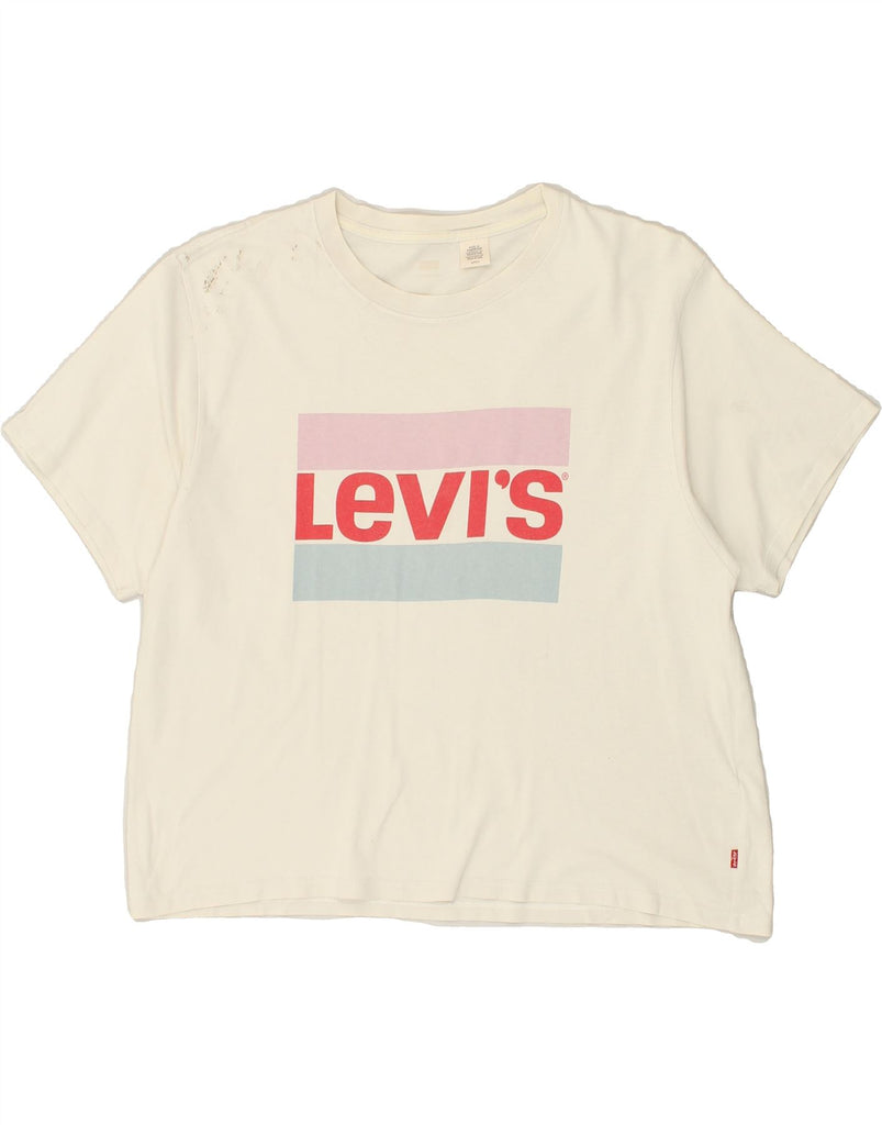 LEVI'S Womens Oversized Graphic T-Shirt Top UK 10 Small Off White Cotton | Vintage Levi's | Thrift | Second-Hand Levi's | Used Clothing | Messina Hembry 