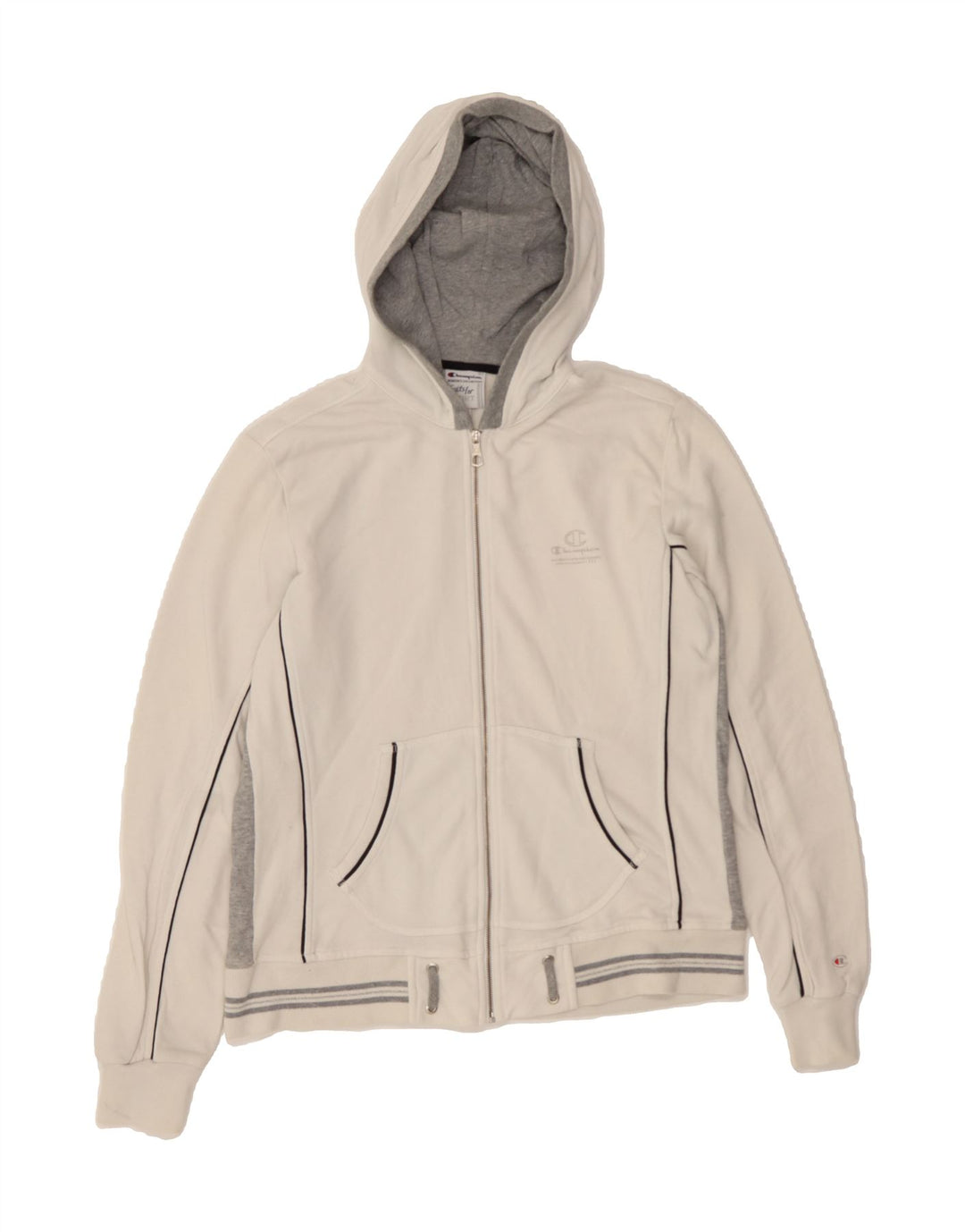 CHAMPION Womens Zip Hoodie Sweater UK 14 Large White Colourblock Polyester Vintage Champion and Second-Hand Champion from Messina Hembry 
