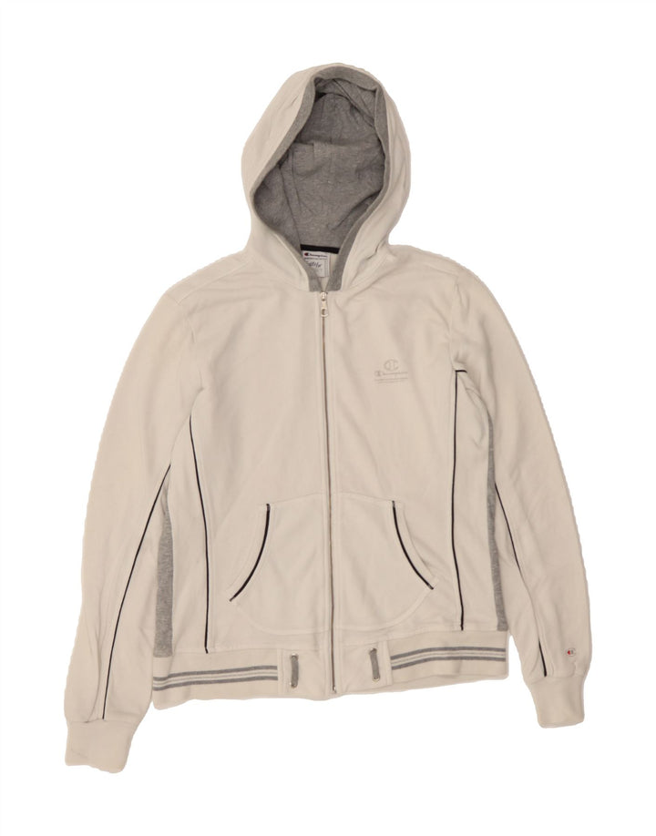 CHAMPION Womens Zip Hoodie Sweater UK 14 Large White Colourblock Polyester Vintage Champion and Second-Hand Champion from Messina Hembry 