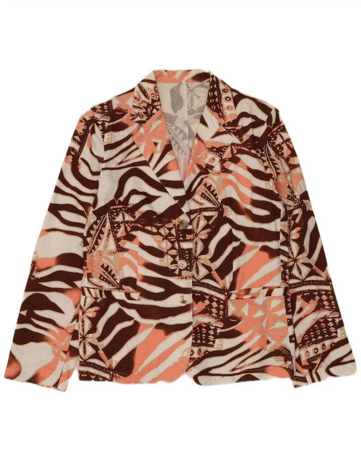 VINTAGE Womens Blazer Jacket UK 14 Large Multicoloured Animal Print