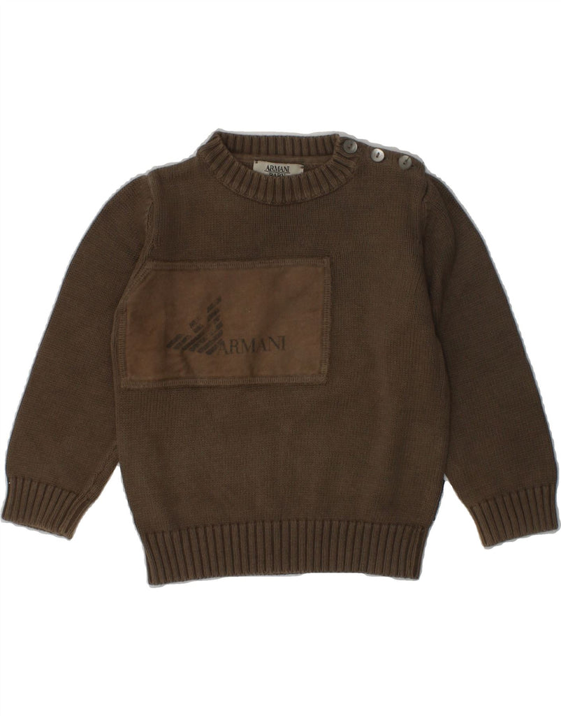ARMANI BABY Baby Boys Crew Neck Jumper Sweater 9-12 Months Brown Cotton | Vintage Armani Baby | Thrift | Second-Hand Armani Baby | Used Clothing | Messina Hembry 