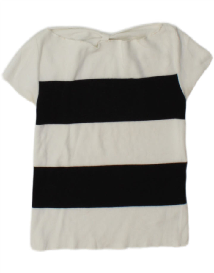 Emporio Armani Womens Crop Off Shoulder Top IT 42 Medium White Striped