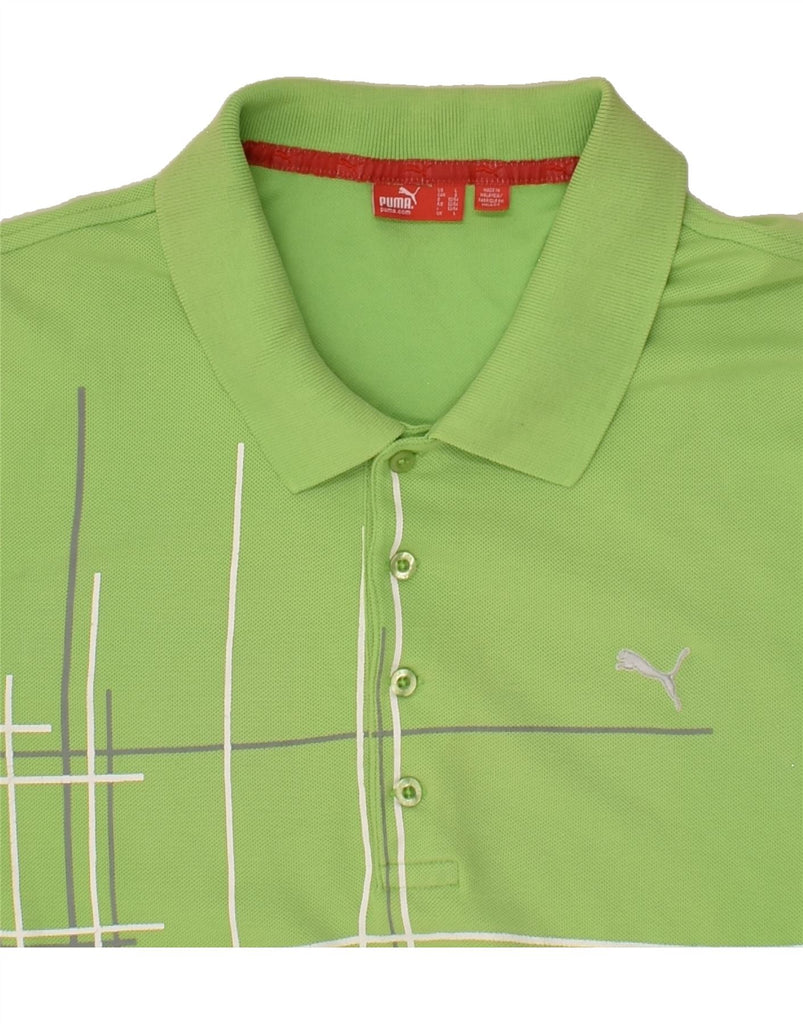 PUMA Mens Polo Shirt Large Green Check Cotton | Vintage Puma | Thrift | Second-Hand Puma | Used Clothing | Messina Hembry 