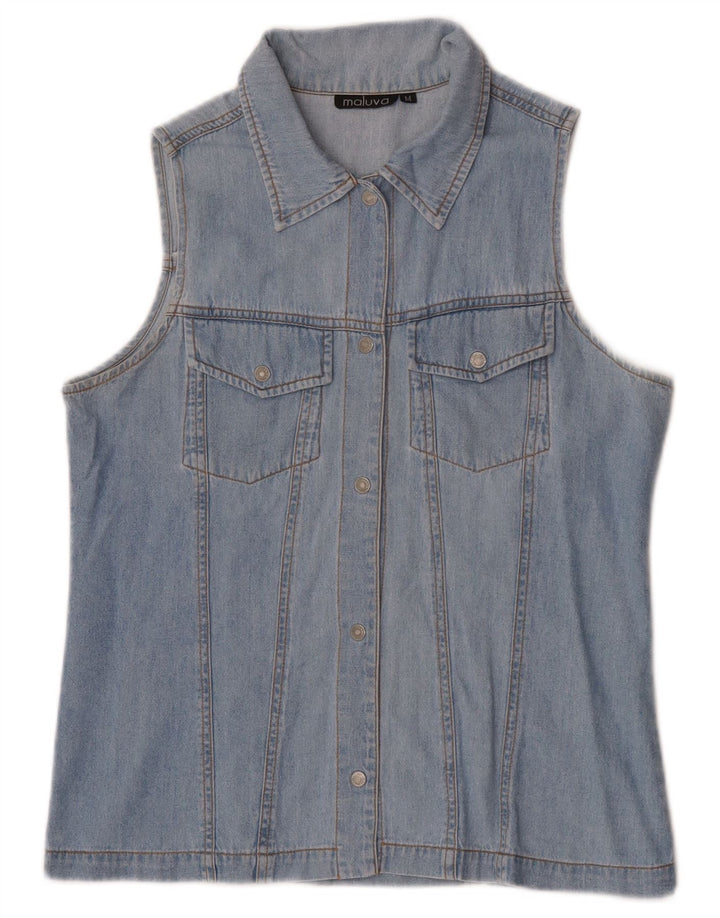 Vintage Womens Sleeveless Denim Shirt UK 12 Medium Blue