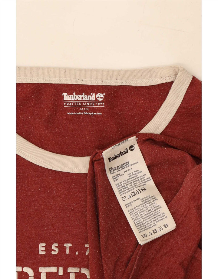 Timberland Mens Graphic T-Shirt Top Medium Maroon Cotton