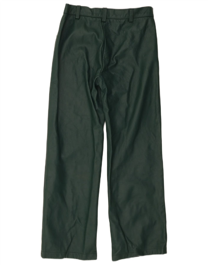 Vintage Womens Straight Leather Trousers W32 L29 Green