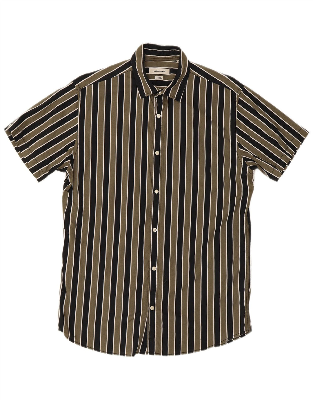 Jack & Jones Mens Short Sleeve Regular Fit Shirt Medium Green Striped