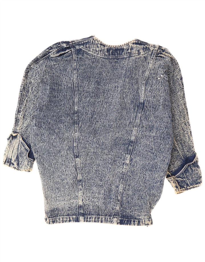 JAZZINO Womens 3/4 Sleeve Oversized Denim Jacket UK 18 XL Blue Floral