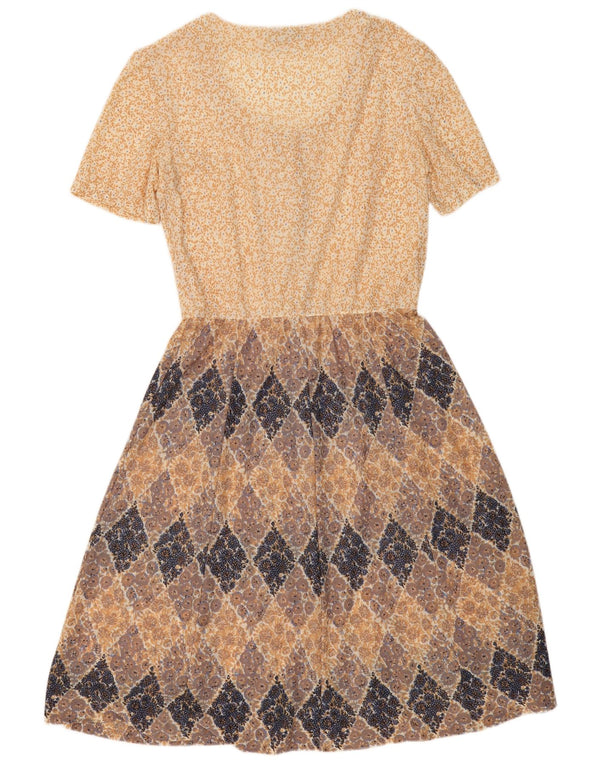 Vintage Womens Maxi Dress UK 16 Large Beige Floral