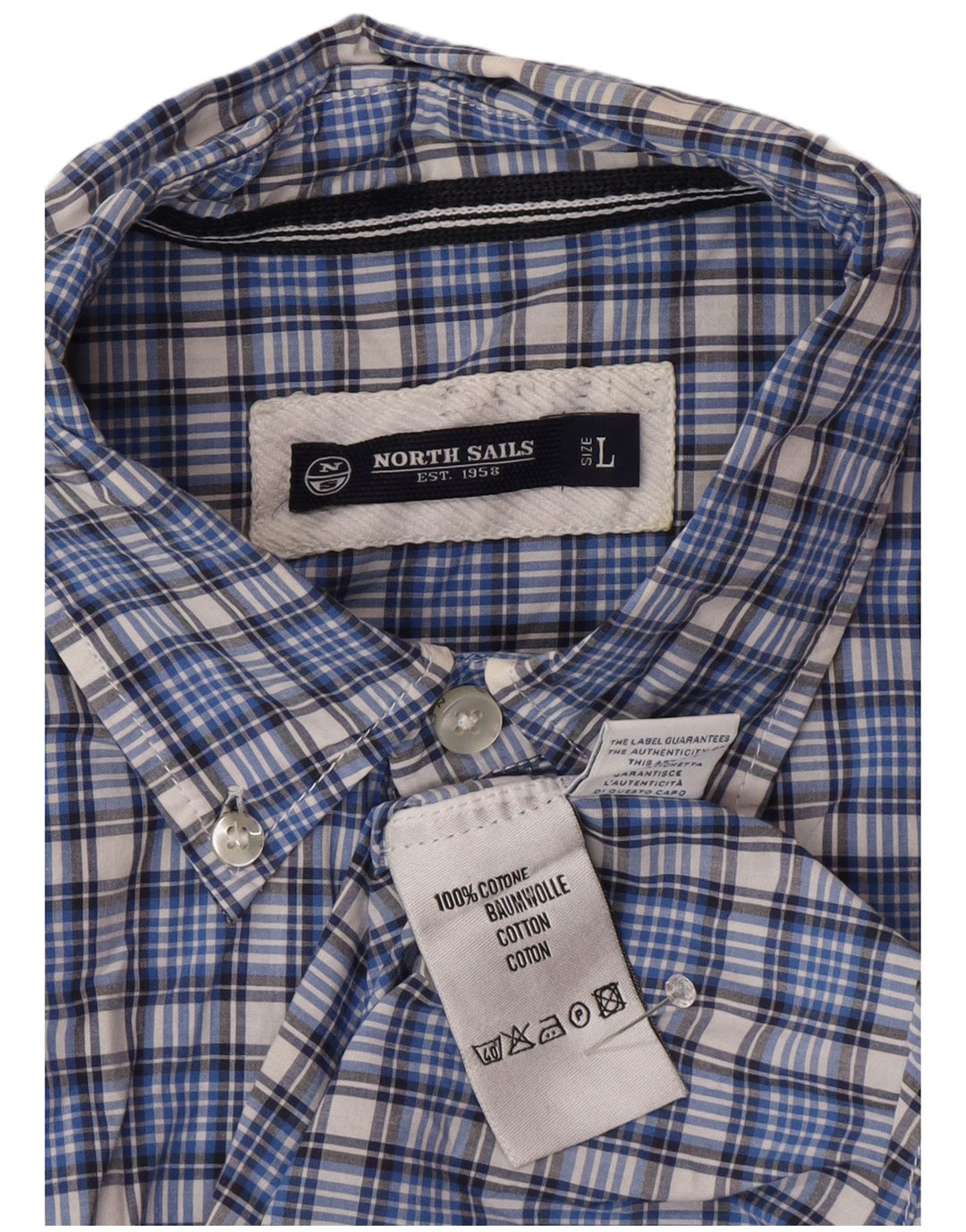 North Sails Mens Short Sleeve Shirt Large Blue Check Cotton