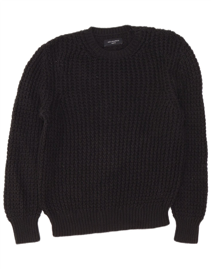 All Saints Mens Crew Neck Jumper Sweater Medium Black Cotton