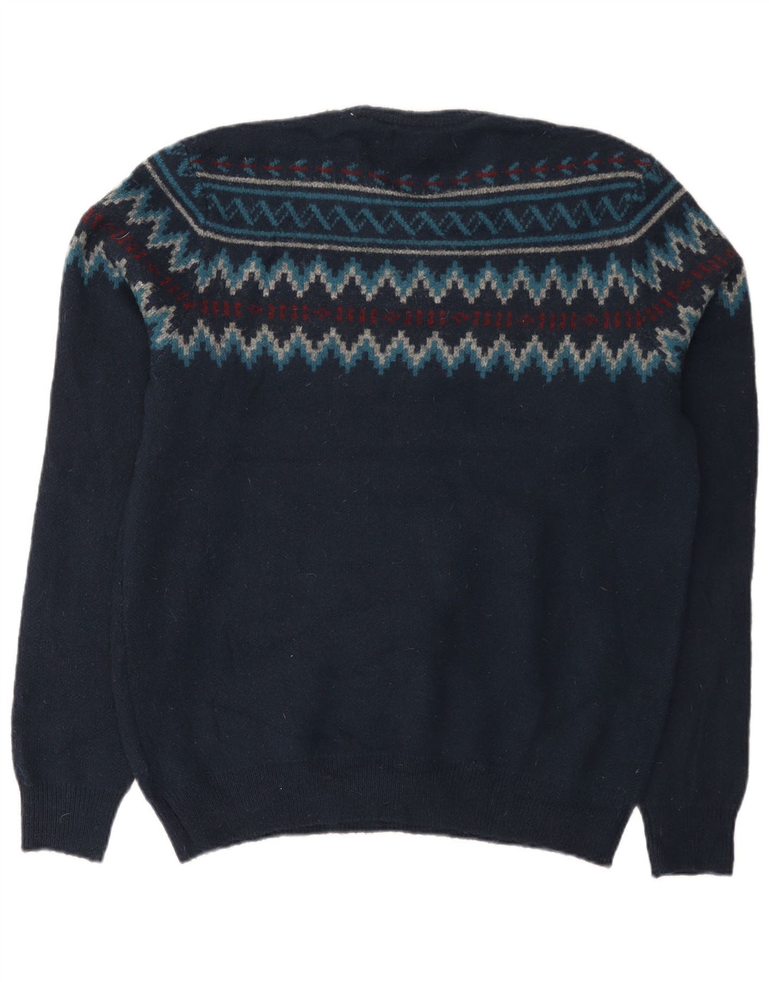 Marks & Spencer Mens Crew Neck Jumper Sweater Medium Navy Blue Fair Isle