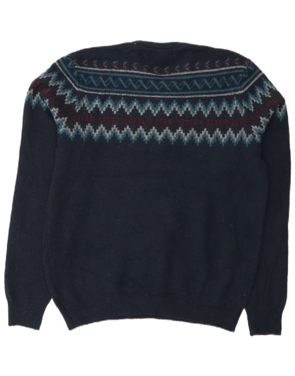 Marks & Spencer Mens Crew Neck Jumper Sweater Medium Navy Blue Fair Isle