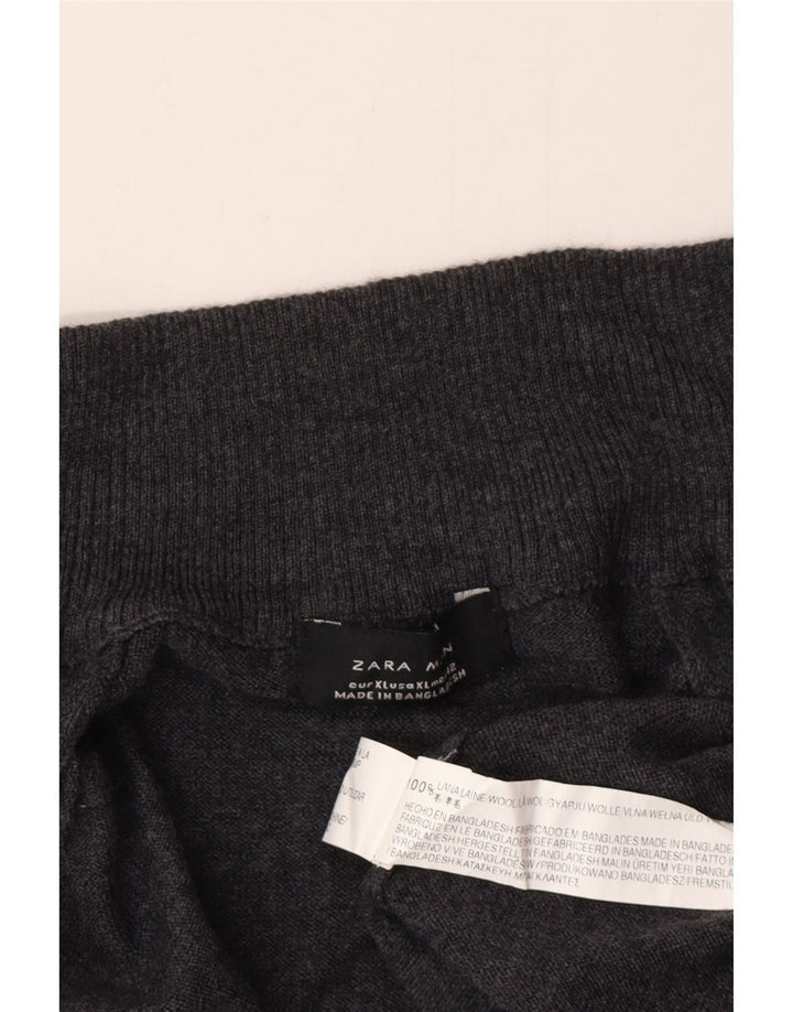 Zara Mens Cardigan Sweater XL Grey Wool
