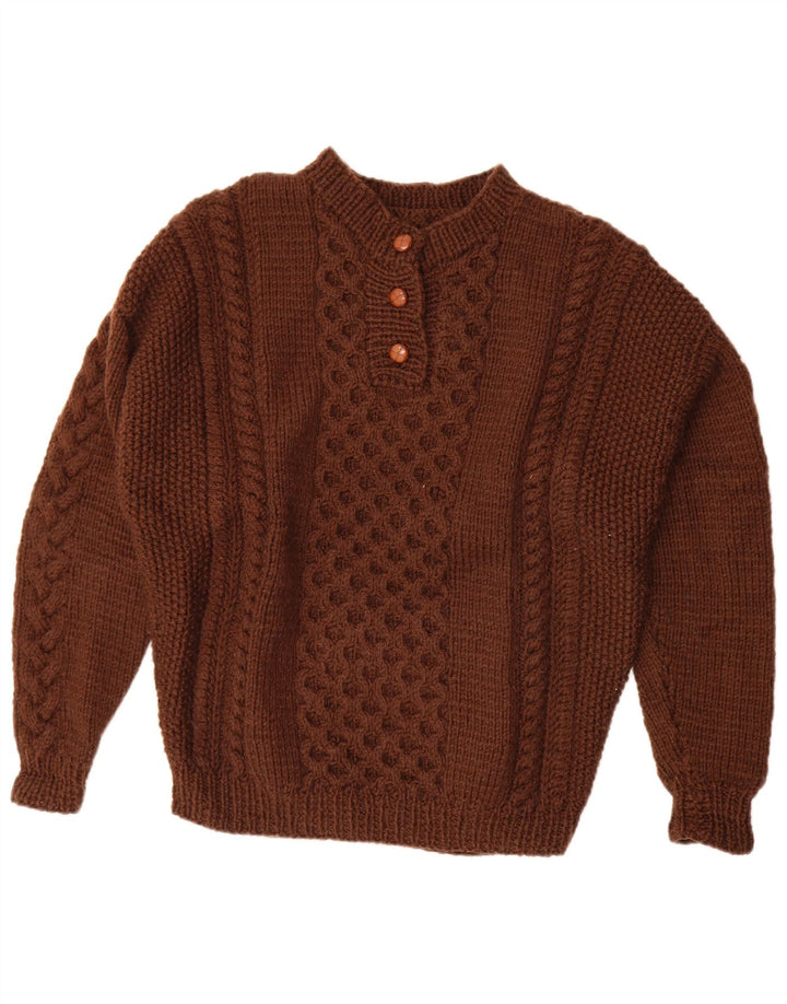 Vintage Womens Button Neck Jumper Sweater UK 20 2XL Brown