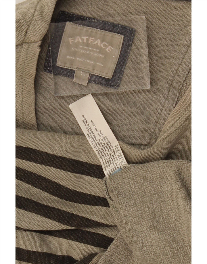 FAT FACE Mens Top Long Sleeve Large Khaki Striped Cotton