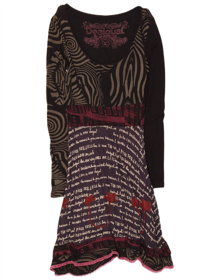 Desigual Womens Graphic A-Line Dress UK 14 Large Black Patchwork
