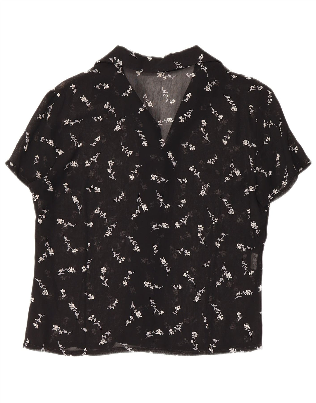 Vintage Womens See Through Shirt Blouse UK 12 Medium Black Floral