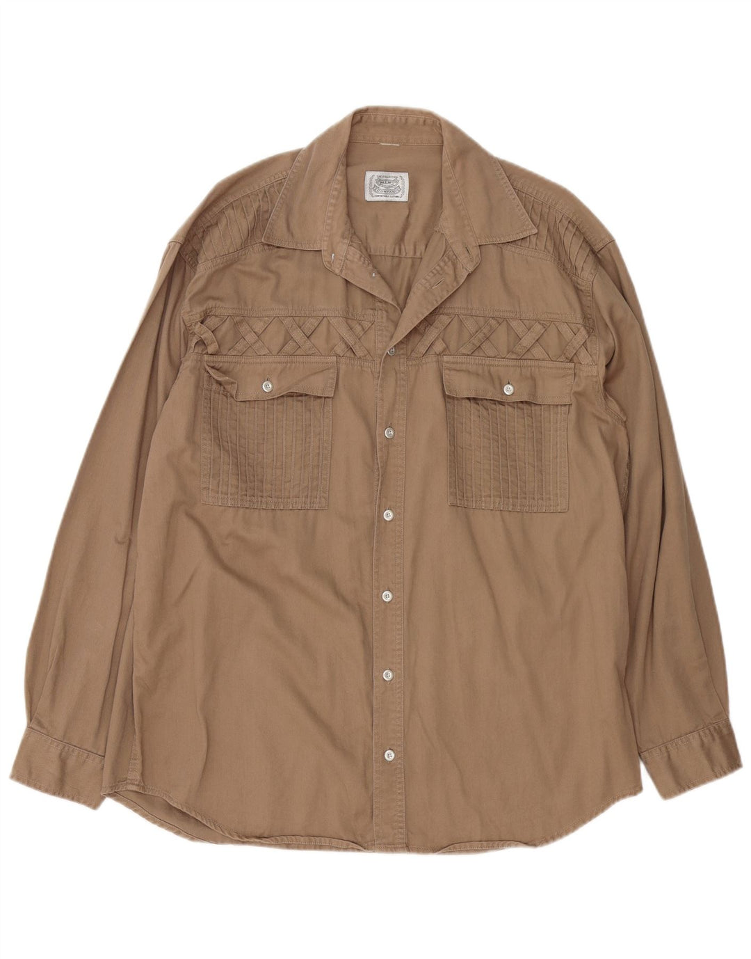 Vintage Mens Shirt XL Beige Cotton