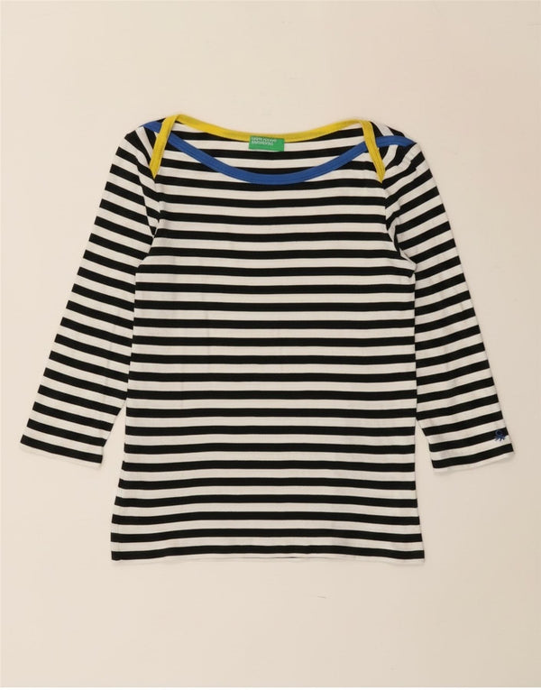 Benetton Womens Top 3/4 Sleeve UK 8 Small Navy Blue Striped
