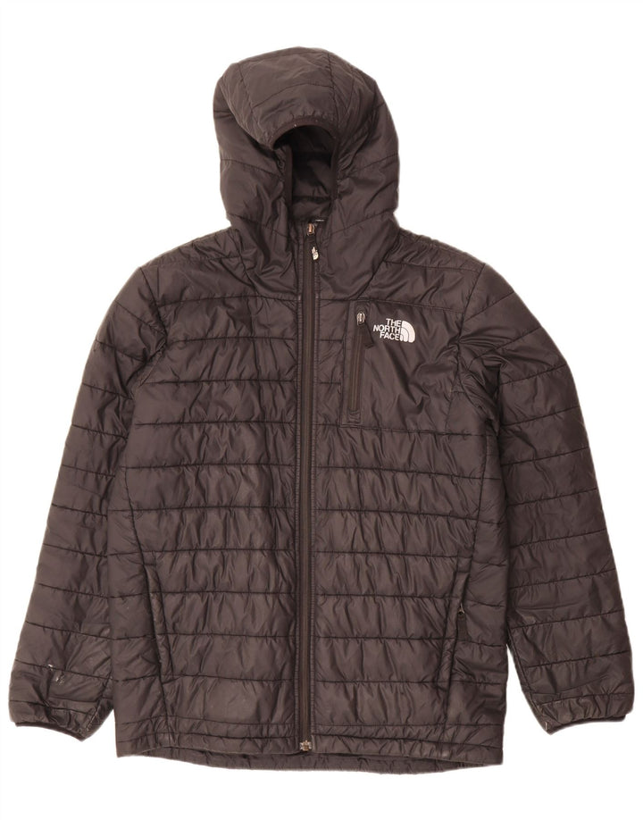 The North Face Boys Hooded Padded Jacket 14-15 Years XL Black Polyester