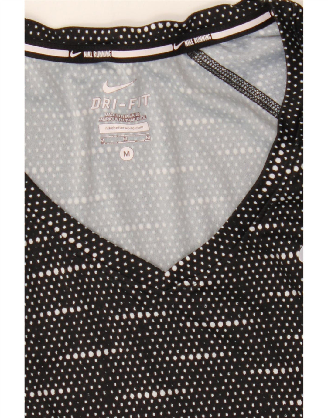 NIKE Womens Dri Fit T-Shirt Top UK 12 Medium Black Spotted Polyester Vintage Nike and Second-Hand Nike from Messina Hembry 