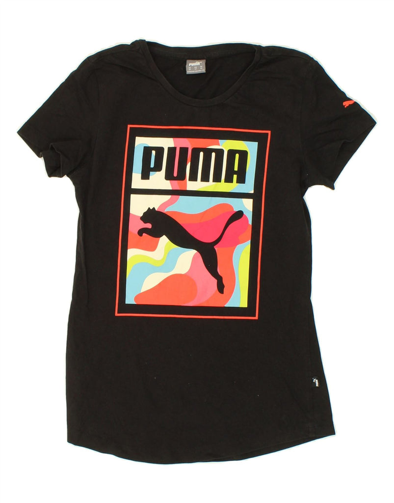 PUMA Womens Graphic T-Shirt Top UK 6 XS Black Cotton | Vintage Puma | Thrift | Second-Hand Puma | Used Clothing | Messina Hembry 