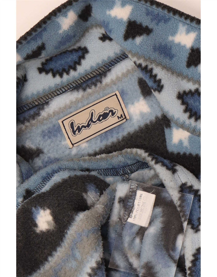 Vintage Mens Fleece Jacket UK 38 Medium Blue Fair Isle Polyester