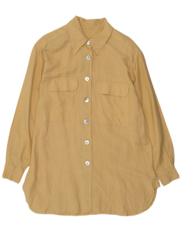 Vintage Womens Long Sleeve Longline Shirt EU 38 Medium Yellow Linen
