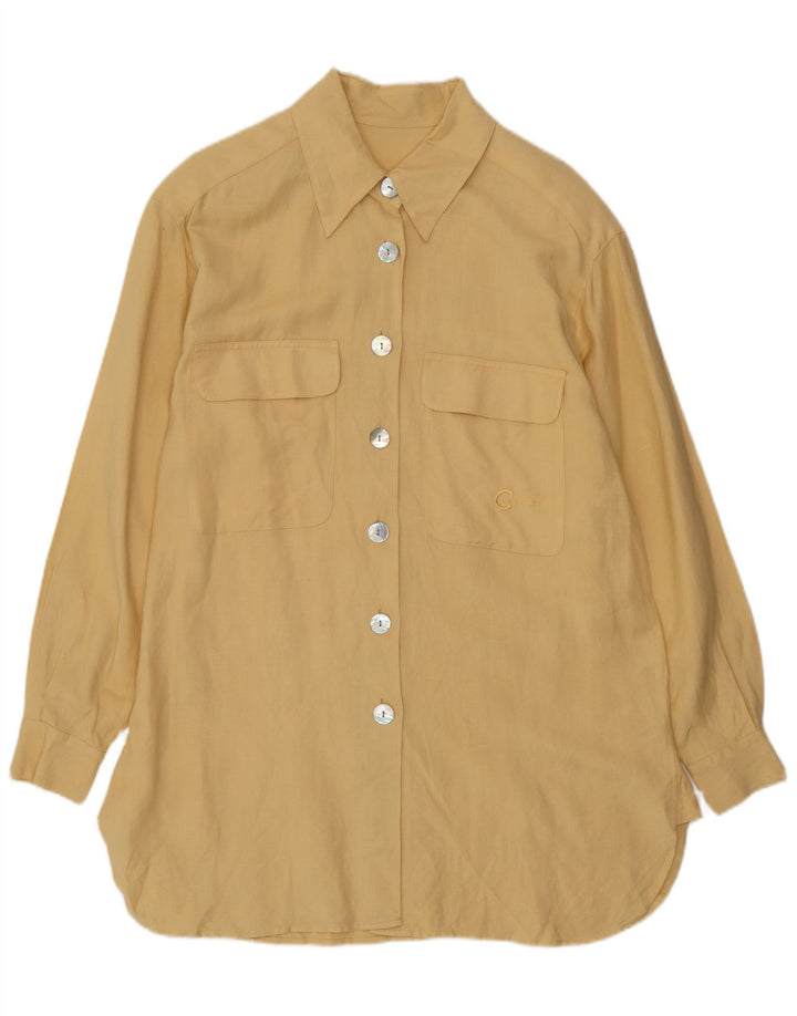 Vintage Womens Long Sleeve Longline Shirt EU 38 Medium Yellow Linen