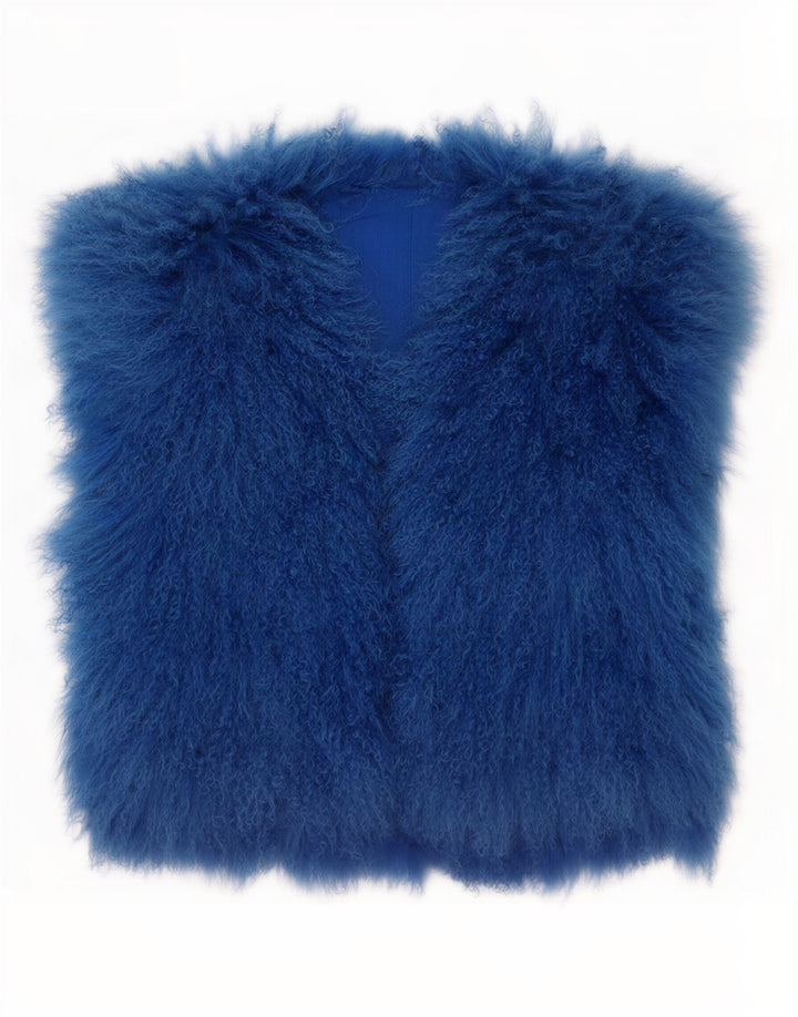 Vintage Womens Faux Fur Gilet UK 14 Medium Blue